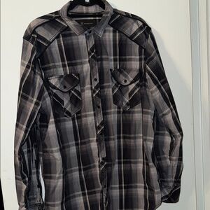 INC International Concepts Gray Plaid Button Down Shirt